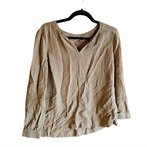 SOFT SURROUNDINGS Ramie Split Neck Crinkled Long Sleeve Top - Size Medium - Picture 1 of 8